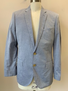 J. CREW, Lt Blue, Off White, Cotton, Stripes - Micro, L/S, 2 Buttons, Single Breasted, Notched Lapel, 3 Pockets,