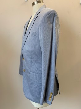 J. CREW, Lt Blue, Off White, Cotton, Stripes - Micro, L/S, 2 Buttons, Single Breasted, Notched Lapel, 3 Pockets,