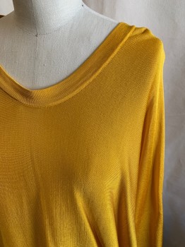 COS, Goldenrod Yellow, Rayon, Solid, Scoop Neck, Dolman Sleeve, Lightly Sheer