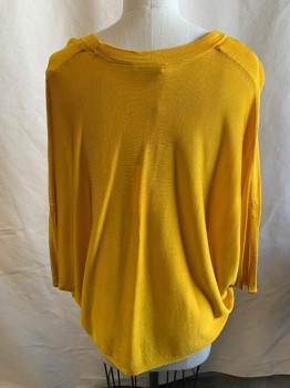 COS, Goldenrod Yellow, Rayon, Solid, Scoop Neck, Dolman Sleeve, Lightly Sheer
