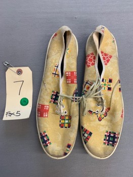 Womens, Shoe, N/L, Lt Yellow, Red, Dk Blue, Green, White, Cotton, Plaid, Squares, 7, SNEAKERS, Ked Like Style