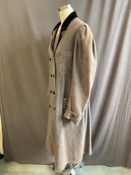 Womens, Coat 1890s-1910s, NL, Charcoal Gray, Wine Red, Wool, Solid, 25, 32, Aged, Double Breasted Pea Coat, 4 Black Buttons on Both Sides of Torso, Cuffed Sleeves, Velvet Collar, 2 Pocket,