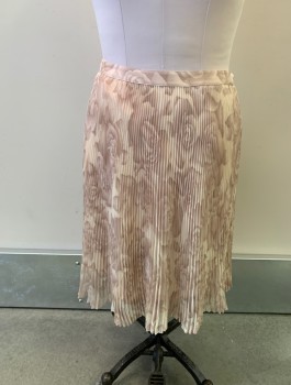CITY DKNY, Beige, Mauve Pink, Polyester, Floral, Heathered, Pleated, Side Zipper,