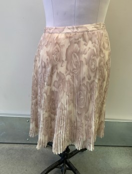 CITY DKNY, Beige, Mauve Pink, Polyester, Floral, Heathered, Pleated, Side Zipper,
