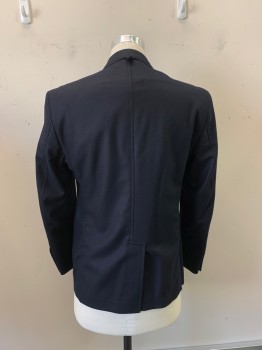 BLACK FLEECE, Navy Blue, Wool, Cotton, Solid, Single Breasted, 2 Buttons, Notched Lapel, 3 Pockets,