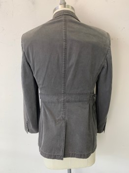 DKNY, Olive Green, Cotton, Notched Lapel, Single Breasted, Button Front, 3 Buttons, 3 Pockets *Faded