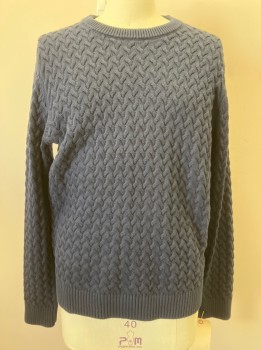 BANANA REPUBLIC, Navy Blue, Cotton, Solid, Cable Knit, L/S, CN,