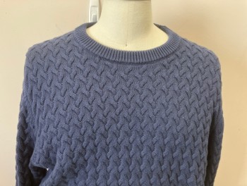BANANA REPUBLIC, Navy Blue, Cotton, Solid, Cable Knit, L/S, CN,