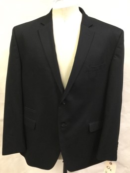 PERRY ELLIS PORTFOLI, Black, Polyester, Rayon, Solid, Single Breasted, 2 Buttons,  Notched Lapel, 3 Pockets,