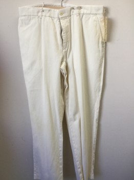 POLO, Cream, Cotton, Solid, Flat Front, 2 Welt Pocket,