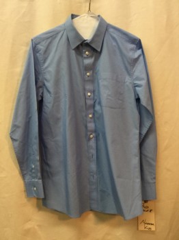 NORDSTROM, French Blue, Cotton, Solid, French Blue, Button Front, Collar Attached, Long Sleeves, 1 Pocket,