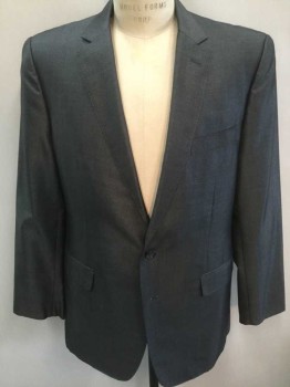 N/L, Gray, Lt Gray, Polyester, Wool, Birds Eye Weave, Solid, Dark Gray with Light Gray Specked Weave (Has A Bit Of A Shine To It, Almost Like Sharkskin), Single Breasted, Notched Lapel, 2 Buttons,  3 Pockets