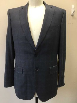 CANALI, Slate Blue, Dusty Blue, Navy Blue, Wool, Plaid-  Windowpane, Slate Blue with Lighter Dusty Blue Windowpane Stripes, Single Breasted, Notched Lapel, 2 Buttons,  3 Pockets