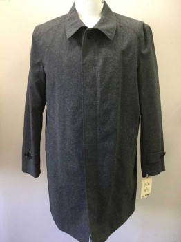 Mens, Coat, Overcoat, JOS A BANKS, Charcoal Gray, Polyester, Heathered, 42 R, Hidden Button Front Placket, Collar Attached, 2 Welt Pocket, 3/4 Length