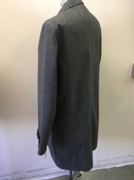 Mens, Coat, Overcoat, JOS A BANKS, Charcoal Gray, Polyester, Heathered, 42 R, Hidden Button Front Placket, Collar Attached, 2 Welt Pocket, 3/4 Length