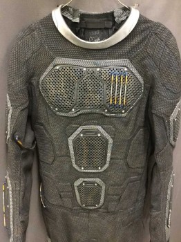 Unisex, Sci-Fi/Fantasy Jumpsuit, MTO, Black, Graphite Gray, Lt Gray, Blue, Brass Metallic, Neoprene, Rubber, 32W, 38C, Textured Printed Fabric, Double Center Back Zipper, Space Suit, For A 5 Foot 10 inch to 6 Foot Person. Attached Boots Are Size 9.5., Astronaut