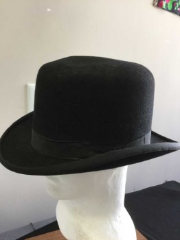 Mens, Bowler/Derby , PIERONI BRUNO, Black, Wool, Solid, Black Gross Grain Ribbon Hat Band, See Photo Attached,