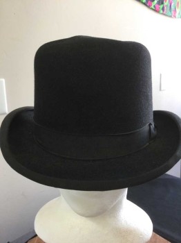 Mens, Bowler/Derby , PIERONI BRUNO, Black, Wool, Solid, Black Gross Grain Ribbon Hat Band, See Photo Attached,