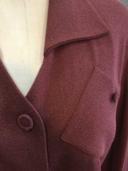 Womens, Blazer, ZELDA, Brick Red, Acetate, Rayon, Solid, 6, Retro, 4 Self Covered Buttons, Collar Attached, 4 Slanted Patch Pockets with Self Covered Button Detail, Padded Shoulders, Hip Length,