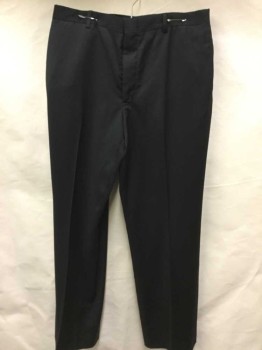 MANTONI, Black, Wool, Solid, Flat Front, Zip Front, 1 Button at Waistband