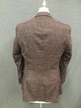 SAKS FIFTH AVE, Red Burgundy, Lt Blue, Brown, Black, Wool, Viscose, Tweed, Single Breasted, Collar Attached, Notched Lapel, 3 Pockets