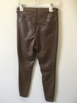 Womens, Leather Pants, FREE PEOPLE, Brown, Faux Leather, Solid, In28, W29, High Waist, Skinny Leg, Zip Fly, 4 Pockets, Belt Loops