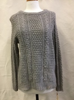 FOREVER 21, Gray, Synthetic, Cable Knit, Gray, Cable Knit, Crew Neck, Crew Neck,