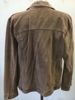 JONATHAN LOGAN, Brown, Suede, Solid, Jean Jacket Style, Button Front, Pocket Flap, Slit Pockets, Collar Attached,