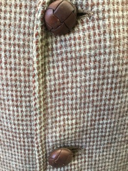 Mens, Coat, HARRIDGE, Tan Brown, Brown, Wool, Plaid - Tattersall, 38, Peaked Lapel, Wood Buttons, Button Front, Strap Cuff, Lined