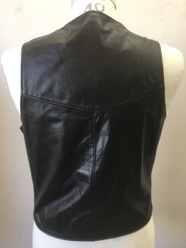 SEARS, Black, Leather, Solid, V-neck, Snap Front, Slit Pockets