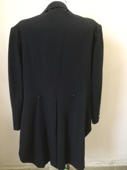 Mens, Tailcoat 1890s-1910s, MTO, Black, Wool, Silk, Solid, 44, Tailcoat, Silk Peaked Lapel, Open Front with 6 Buttons,