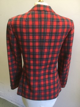 PENDLETON, Red, Dk Green, Navy Blue, White, Wool, Plaid, 3 Buttons,  Notched Lapel, 3 Pockets, FC003590