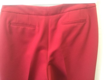 ANNE KLEIN, Red, Polyester, Elastane, Solid, Mid Rise, Tapered Leg, Zip Fly, 1.5" Wide Self Waistband with Tab Closure at Center Front, 2 Welt Pockets in Back
