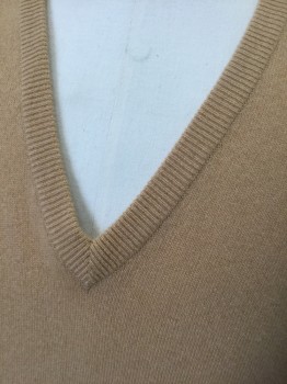 CARROLL AND COMPANY, Beige, Cashmere, Solid, Knit, Pullover, V-neck