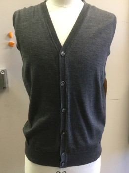 BLACK BROWN, Dk Gray, Wool, Heathered, V-neck, Button Front,