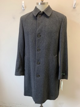 RALPH LAUREN, Gray, Black, Wool, Nylon, Houndstooth, Micro Houndstooth, Single Breasted, Collar Attached, 2 Pockets,
