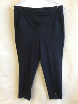M & S, Navy Blue, Cotton, Spandex, Solid, (MULTIPLE)  1" Waistband with Belt Hoops, Flat Front, Zip Front, 2 Pockets