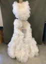 N/L, White, Polyester, Solid, Sheer Netting, Side Zip, Ruffle Scoop Neck, Sleeveless, Ruffle Starting at Hip and Poofing Out to Hem