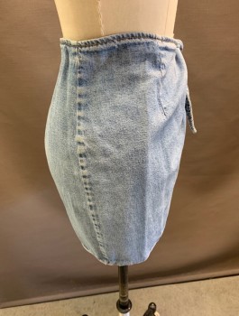 BREAKER JEANS, Denim Blue, Cotton, Solid, Wrap Skirt, with Tie Front.