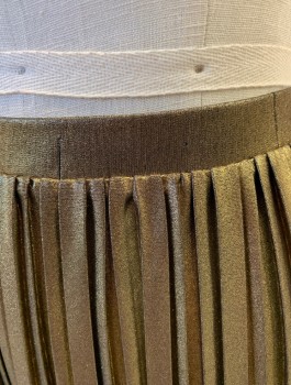 TOPSHOP, Gold, Polyester, Solid, Lamé, Chemically Set Pleats, 1" Wide Elastic Waistband