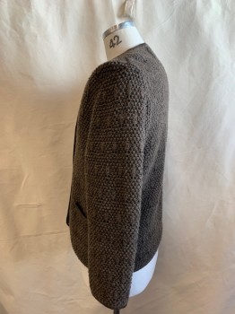 GEIGER, Dusty Brown, Black, Wool, 2 Color Weave, Cardigan, Button Front, 6 Buttons, Knit Style