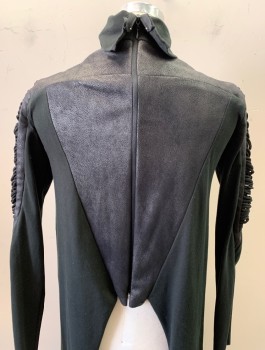 Unisex, Sci-Fi/Fantasy Top, N/L MTO, Black, Synthetic, Solid, C:36, Jersey, L/S, Open with Textured Spandex Straps Down CF and Sleeve Outseams/Shoulder, Turtle Neck, Cuts Off at Waist Except for Sides Where It's Long/Ankle Length, Made To Order