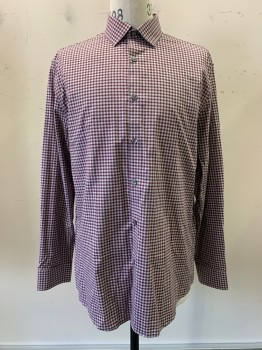 Penguin, Red Burgundy, Lt Gray, White, Cotton, Gingham, L/S, Button Front, Collar Attached