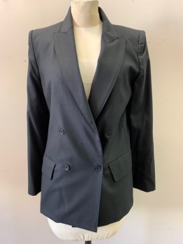 Womens, Blazer, MAX MARA, Black, Wool, Silk, 4, Peak Lapel, Double Breasted, Button Front, 2 Pockets, Double Back Vent