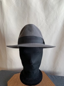 Mens, Fedora, AKUBRA, Gray, Wool, Solid, 57, 7 1/8, Felted Wool, Solid Black Ribbon Hat Band with Bow