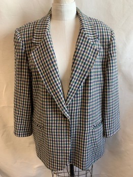Womens, Blazer, CROSS COUNTRY , Cream, Khaki Brown, Forest Green, Brown, Navy Blue, Polyester, Check , Plaid, Sz.20, B:48, Single Breasted, 1 Button, 2 Pockets, Notched Lapel, Padded Shoulders