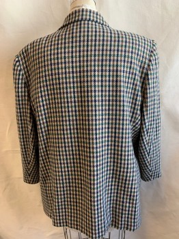 Womens, Blazer, CROSS COUNTRY , Cream, Khaki Brown, Forest Green, Brown, Navy Blue, Polyester, Check , Plaid, Sz.20, B:48, Single Breasted, 1 Button, 2 Pockets, Notched Lapel, Padded Shoulders