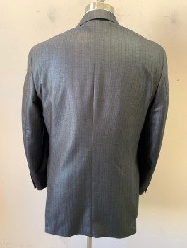 Mens, Sportcoat/Blazer, TESSORI, Iridescent Gray, Black, Rayon, Polyester, Stripes - Pin, Sharkskin Weave, 40R, Single Breasted, Notched Lapel, 2 Buttons, 3 Pockets, Oversized Fit