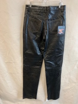 Mens, Leather Pants, N/L, Black, Leather, Solid, 40/30, Flat Front, 5 Pockets, Zip Fly, Button Closure