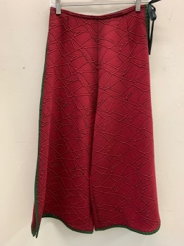 Womens, Sci-Fi/Fantasy Pants, MTO, Red Burgundy, Black, Moss Green, Polyester, Abstract , W26, Open Sided Culottes, Textured Fabric